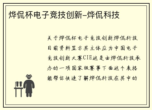 烨侃杯电子竞技创新-烨侃科技